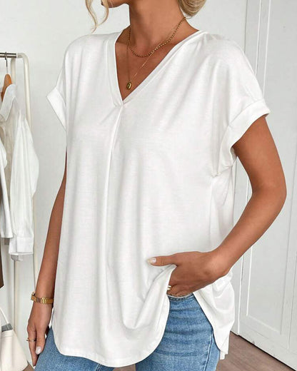 Blouse plissée à manches courtes femme