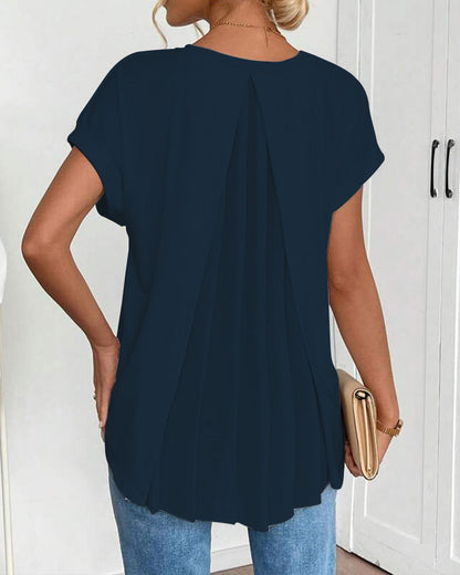 Blouse plissée à manches courtes femme