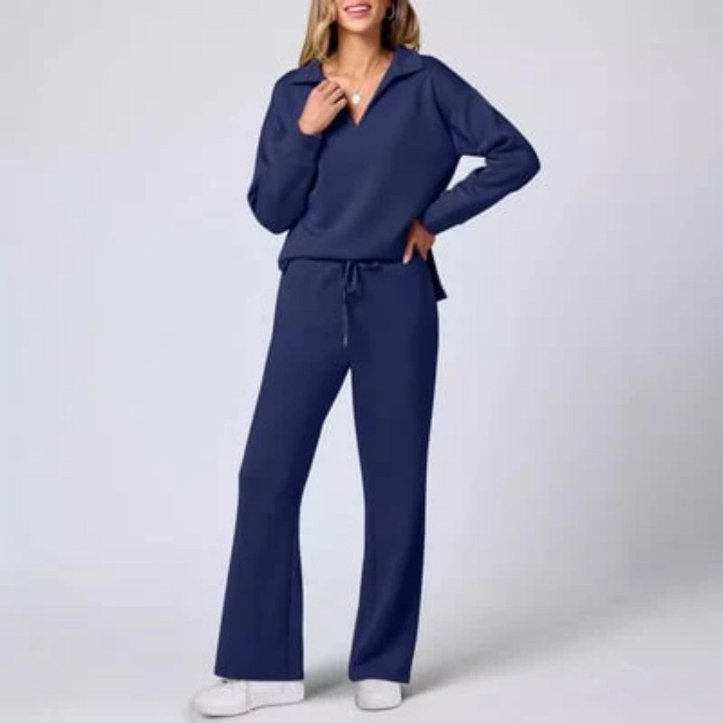 Ensemble Femme Décontracté Deux Pièces Col V – Tenue Chic et Confortable