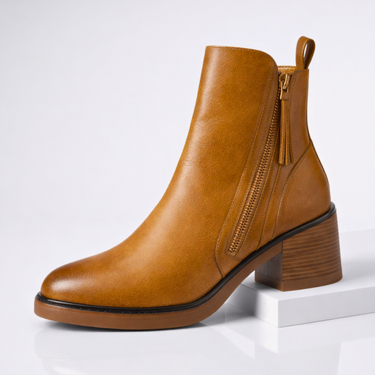 Women's leather heeled ankle boots – Elegant ankle boots with padded insole and metal zipper