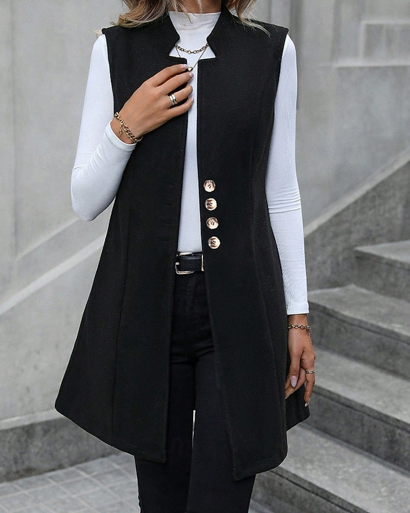 Chaqueta blazer larga sin mangas - Elegante y moderna