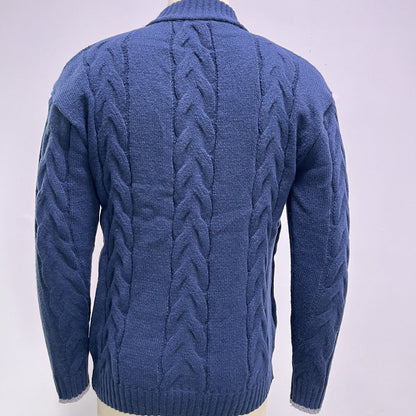 Pull élégant en maille torsadée pour homme – Pull zippé à col montant