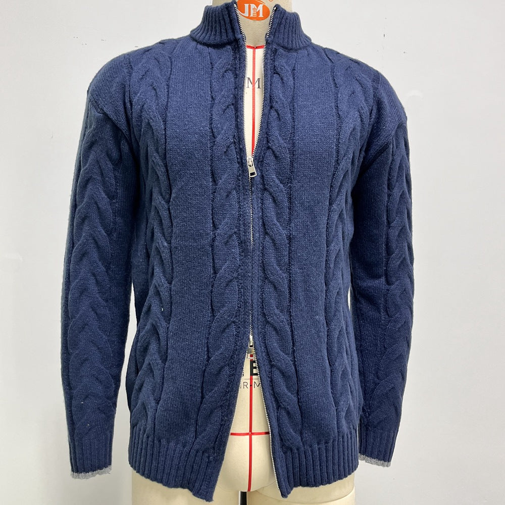 Pull élégant en maille torsadée pour homme – Pull zippé à col montant
