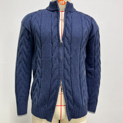 Pull élégant en maille torsadée pour homme – Pull zippé à col montant