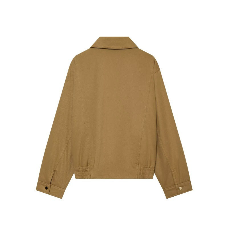 Women's cotton notched-lapel jacket with large pockets - Chic and versatile