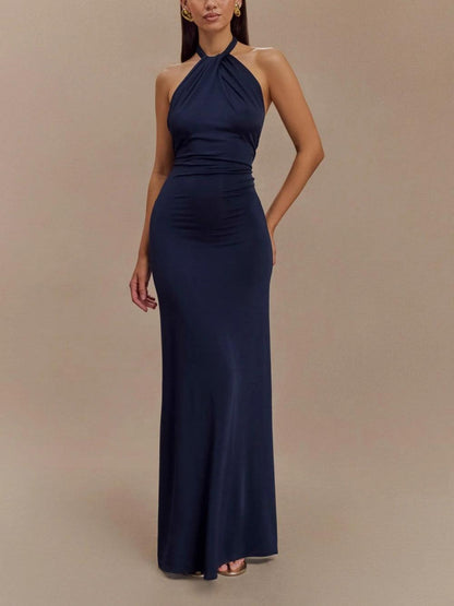 Robe Maxi Dos-Nu Femme à Fronces – Coupe Élégante et Fluide