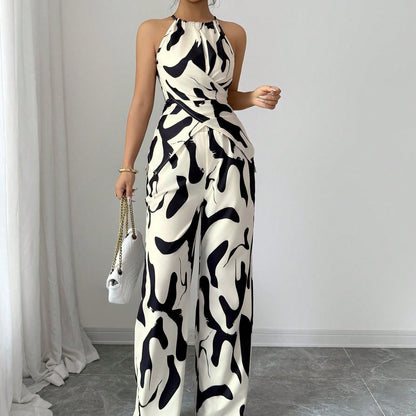 Combinaison femme dos nu imprimé noir et blanc