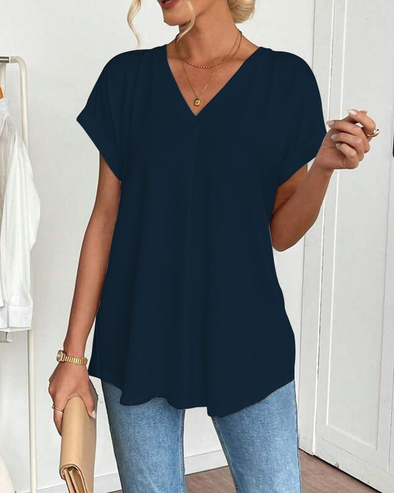 Blouse plissée à manches courtes femme