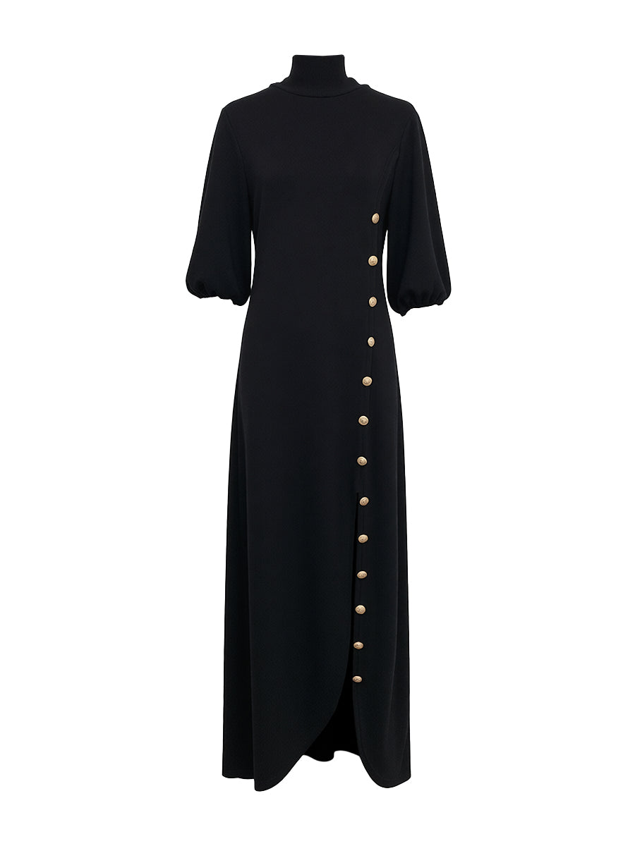 Robe Longue à Manches Bouffantes pour Femme – Élégante Fente Latérale