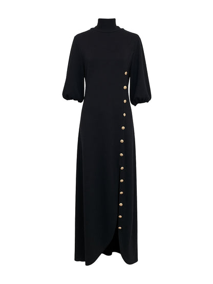 Robe Longue à Manches Bouffantes pour Femme – Élégante Fente Latérale