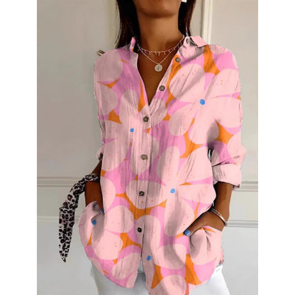 Chemise Femme à Imprimé Floral Coloré – Haut Boutonné Décontracté à Manches Longues