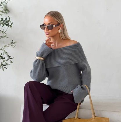 Suéter de mujer de cuello vuelto con hombros descubiertos - Chic y cómodo