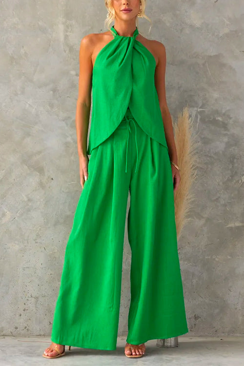 Ensemble Deux-Pièces Femme – Haut Sans Manches à Col Halter et Pantalon Large