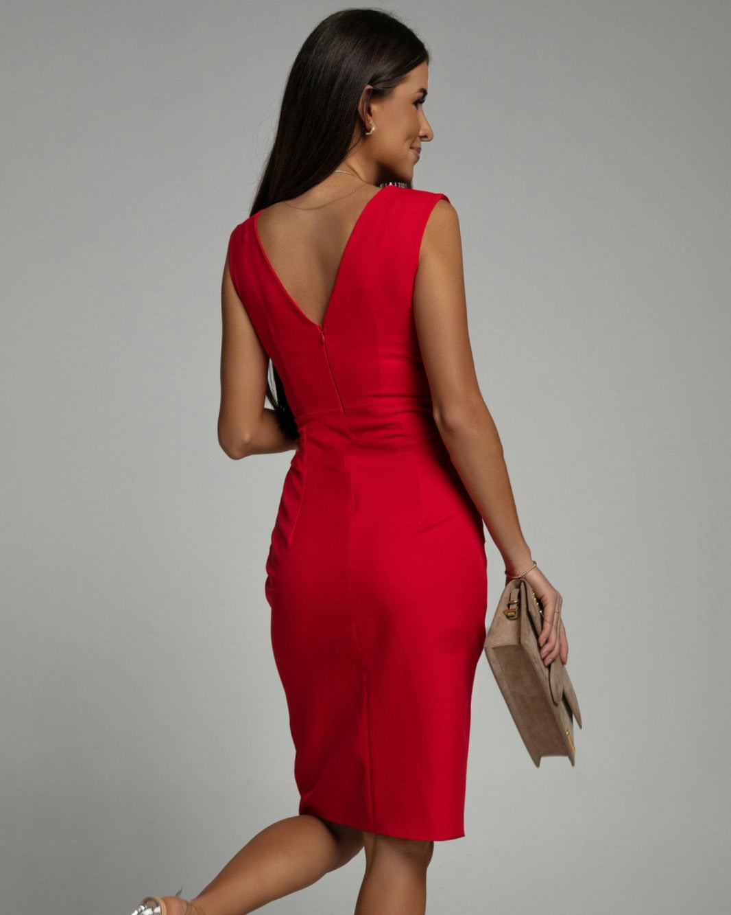 Femmes col en V Cocktail Mariage Invitées midi robe - Elégante, Flatteuse