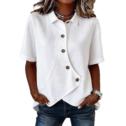 Camicia da donna tinta unita con chiusura asimmetrica e maniche corte