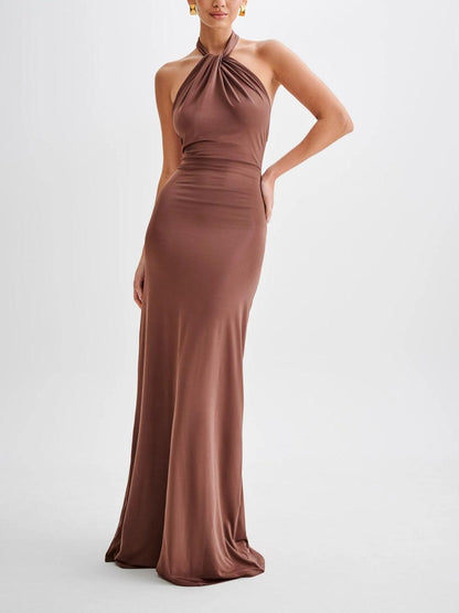 Robe Maxi Dos-Nu Femme à Fronces – Coupe Élégante et Fluide