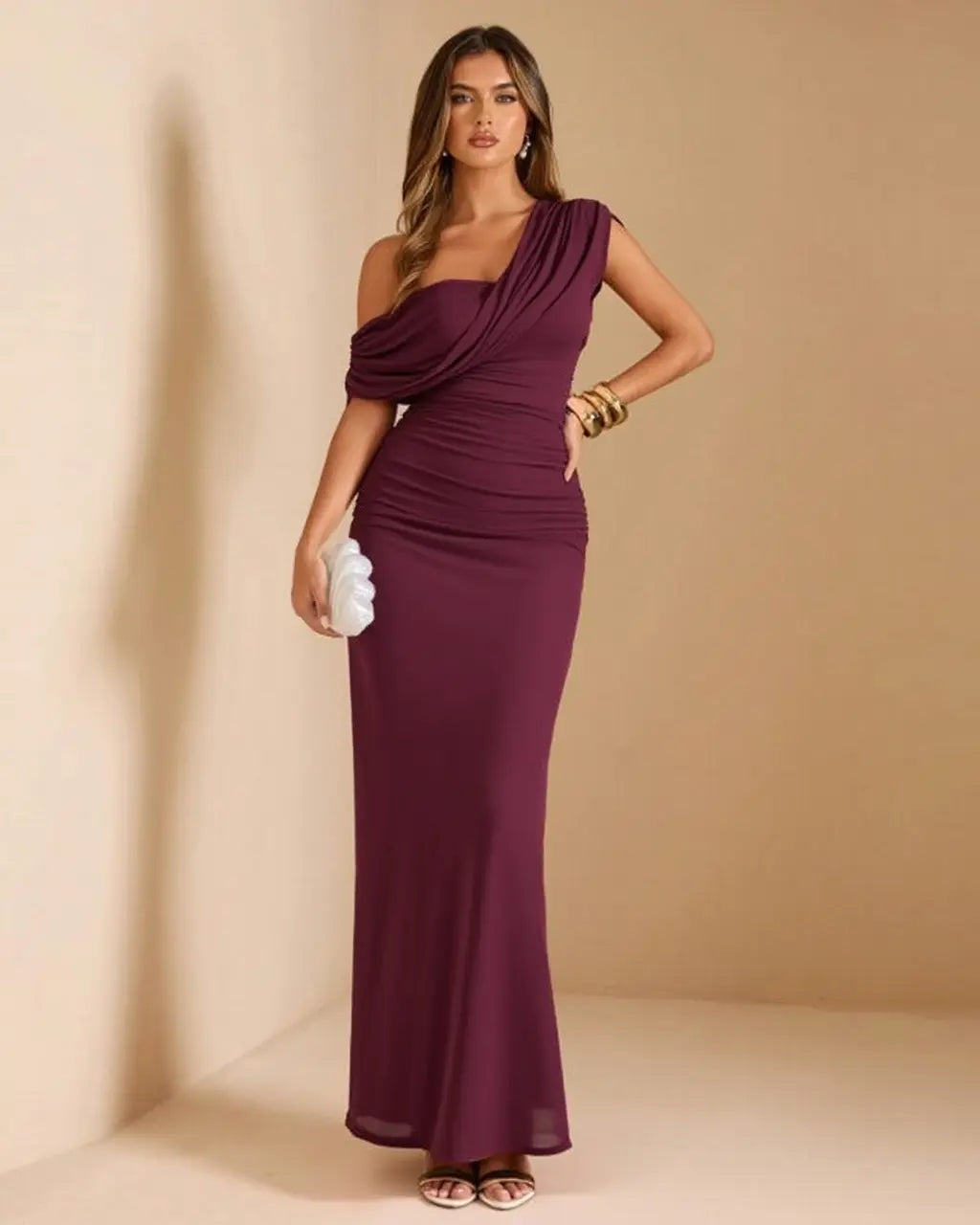 Robe maxi asymetrique femme froncee - Chic et habillee