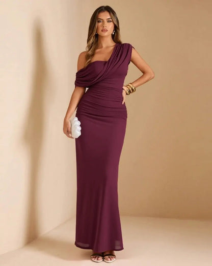 Robe maxi asymetrique femme froncee - Chic et habillee
