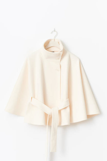 Manteau Cape Élégant à Col Montant pour Femme – Manteau Ceinturé Stylé