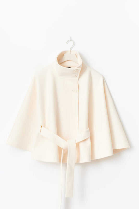 Manteau Cape Élégant à Col Montant pour Femme – Manteau Ceinturé Stylé