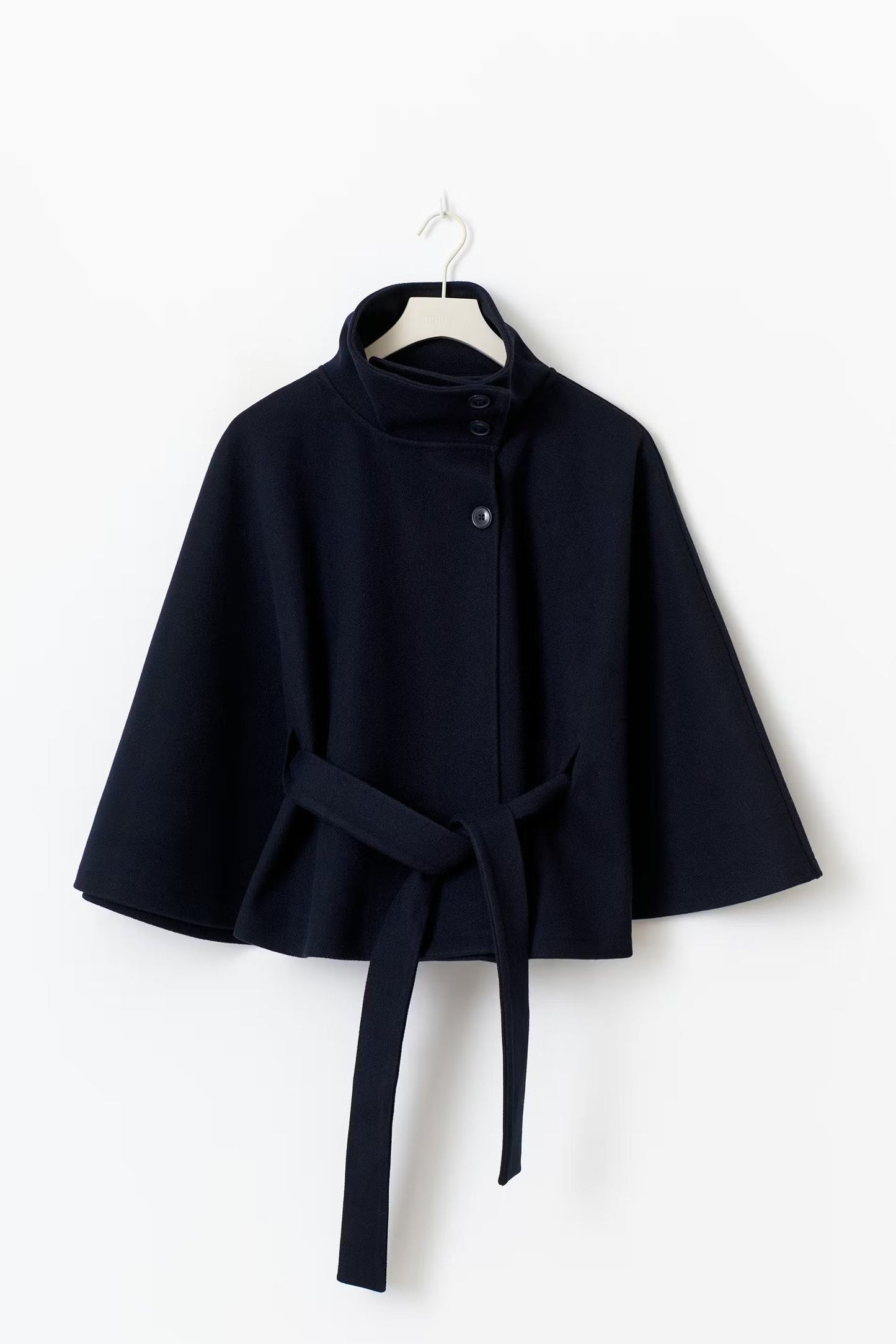 Manteau Cape Élégant à Col Montant pour Femme – Manteau Ceinturé Stylé