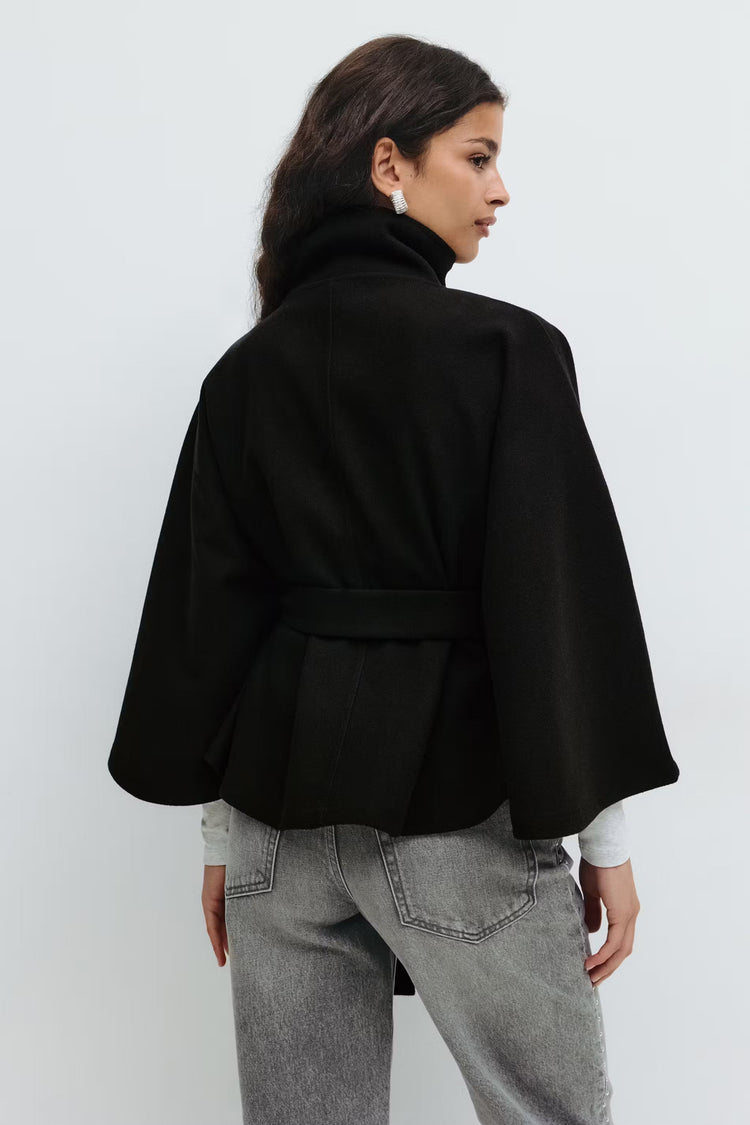 Manteau Cape Élégant à Col Montant pour Femme – Manteau Ceinturé Stylé