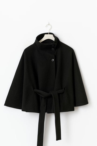 Manteau Cape Élégant à Col Montant pour Femme – Manteau Ceinturé Stylé