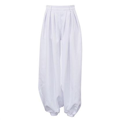 Pantalon femme blanc taille haute coupe ample
