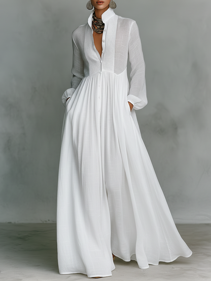 Robe maxi femme boutonnée sur le devant - Fluide et elegante
