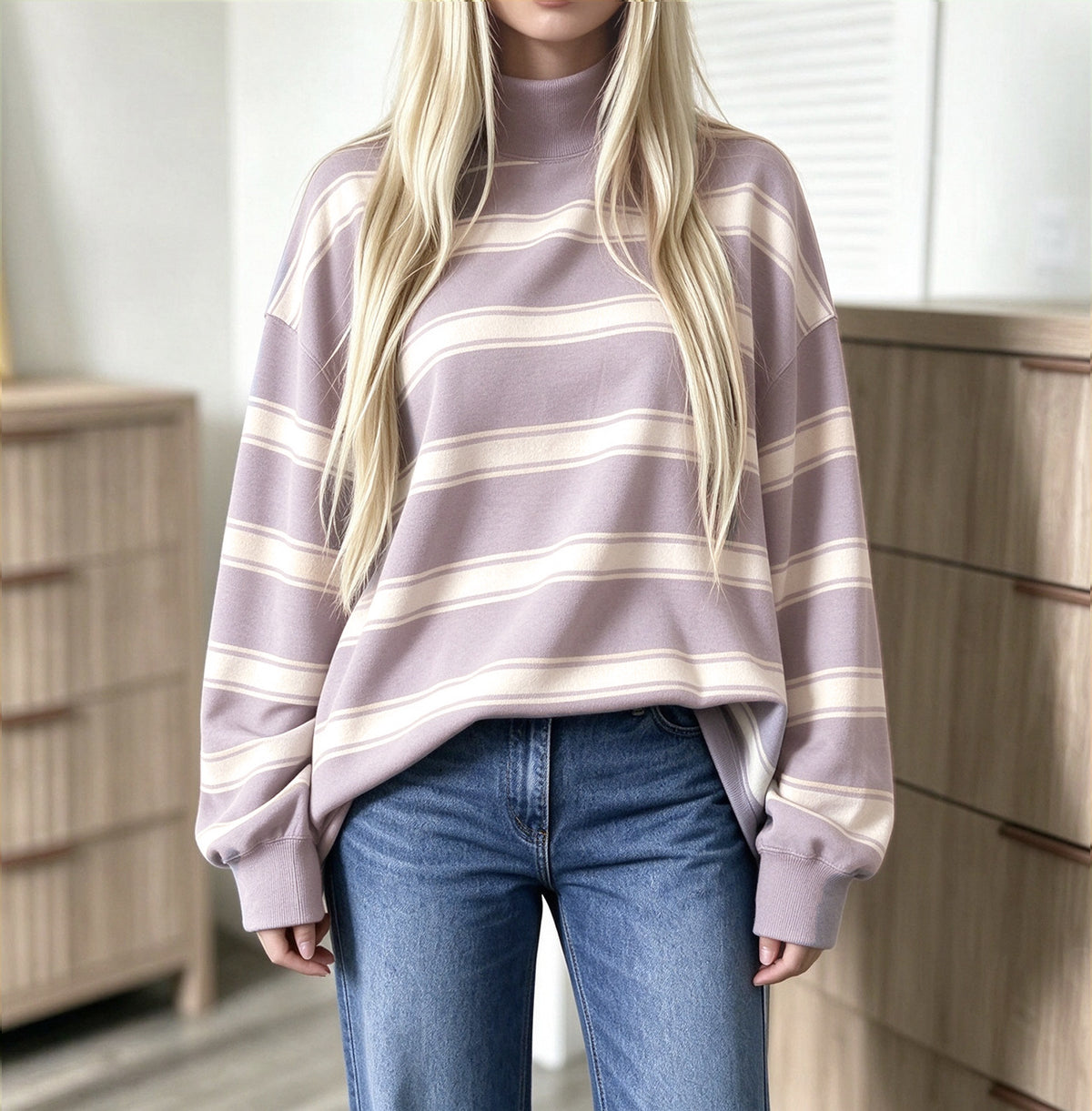 Sweatshirt femme imprimé à rayures – Décontracté et tendance