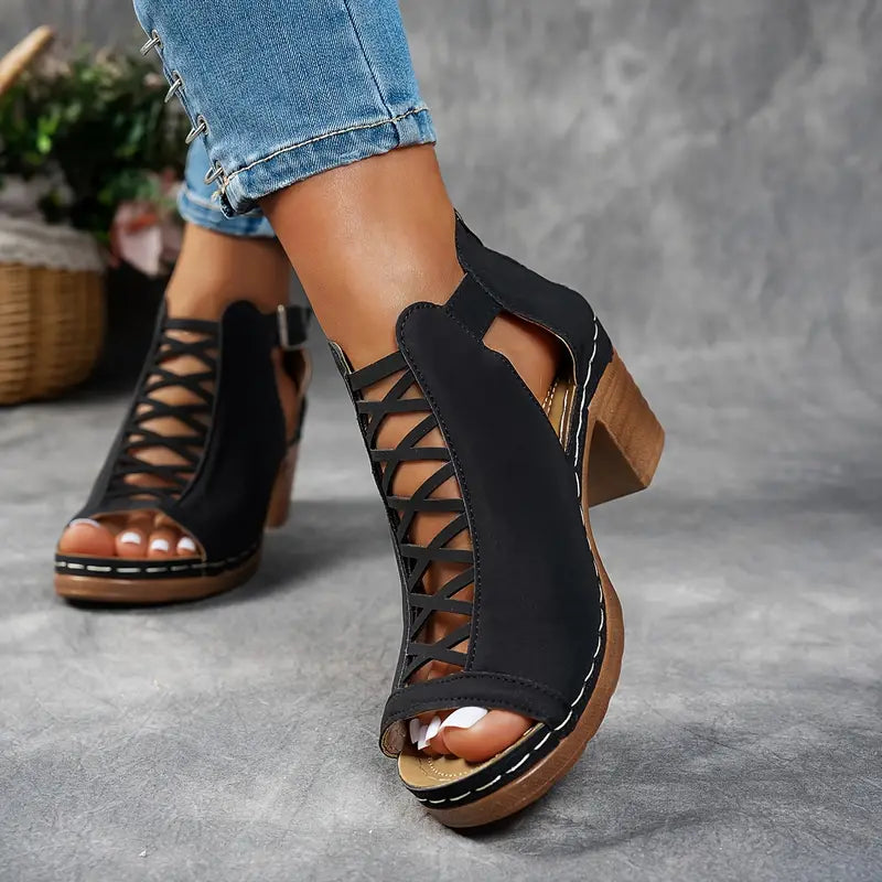 Sandales à boucle ouvertes élégantes hautes femmes – Chaussures d'été légères confortables et premium