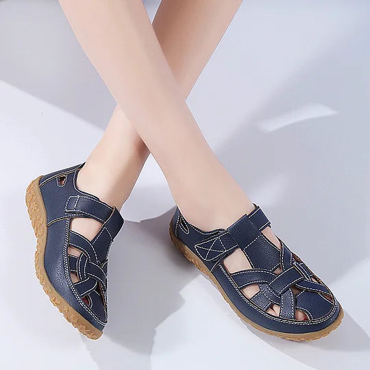 Sandales orthopédiques confortables en cuir à bout ajouré pour femmes – Respirantes, légères et de soutien pour l’été décontracté