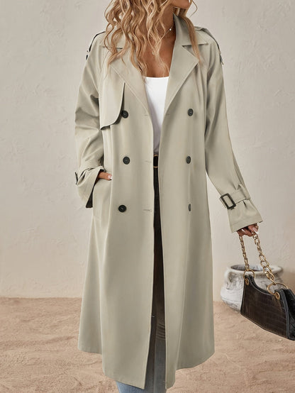 Trench Long Élégant en Coton Mélangé pour Femme – Idéal au Quotidien