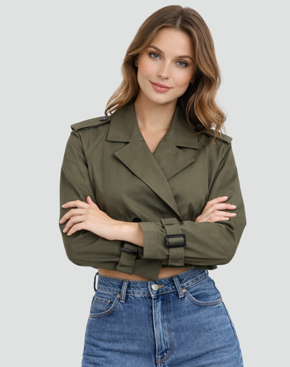 Trench femme court en coton coupe regular - Classique et polyvalent