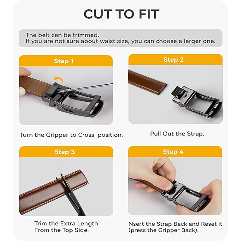 Leather ratchet belt for men with snap fastener – Casual and formal adjustable style