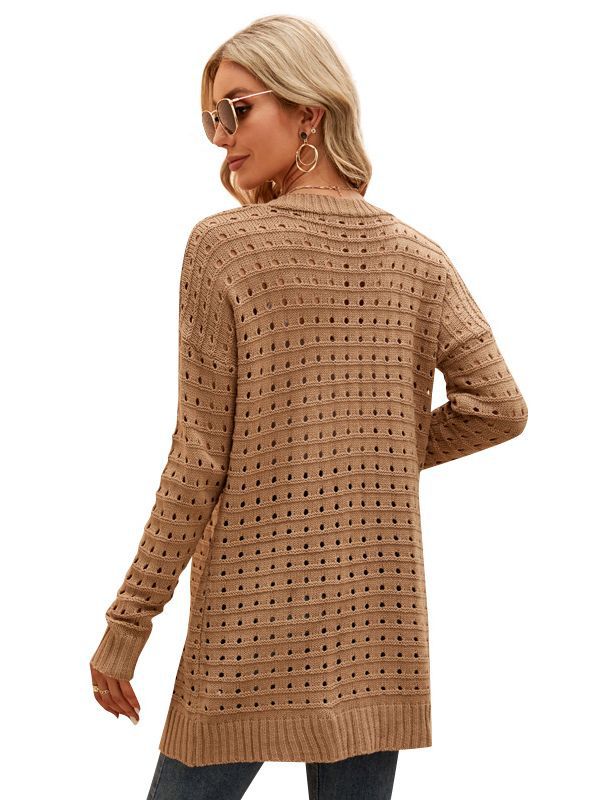 Cardigan lungo da donna in maglia traforata - Morbido e versatile