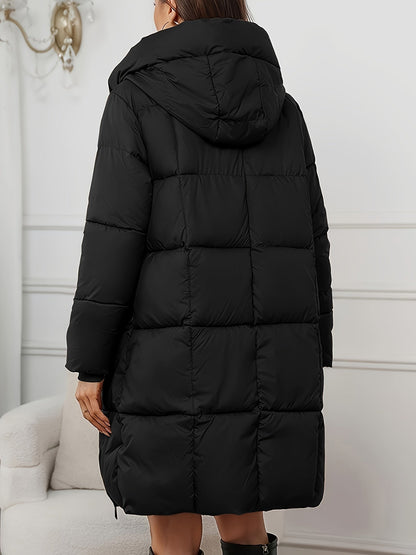 Abrigo acolchado largo con capucha para mujer – Estilo invernal ligero y cálido