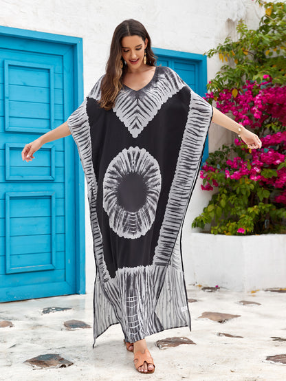 Vestido largo estampado para mujer con cuello en V - Ligero y veraniego