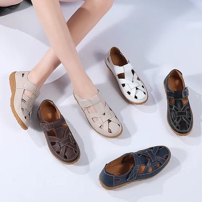 Sandales orthopédiques confortables en cuir à bout ajouré pour femmes – Respirantes, légères et de soutien pour l’été décontracté