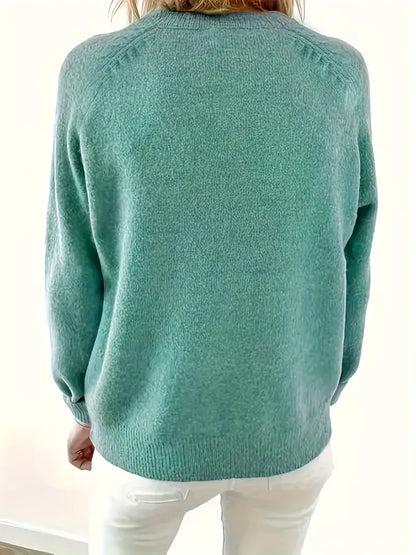 Women's crew-neck sweater with buttons - Elegant and comfortable