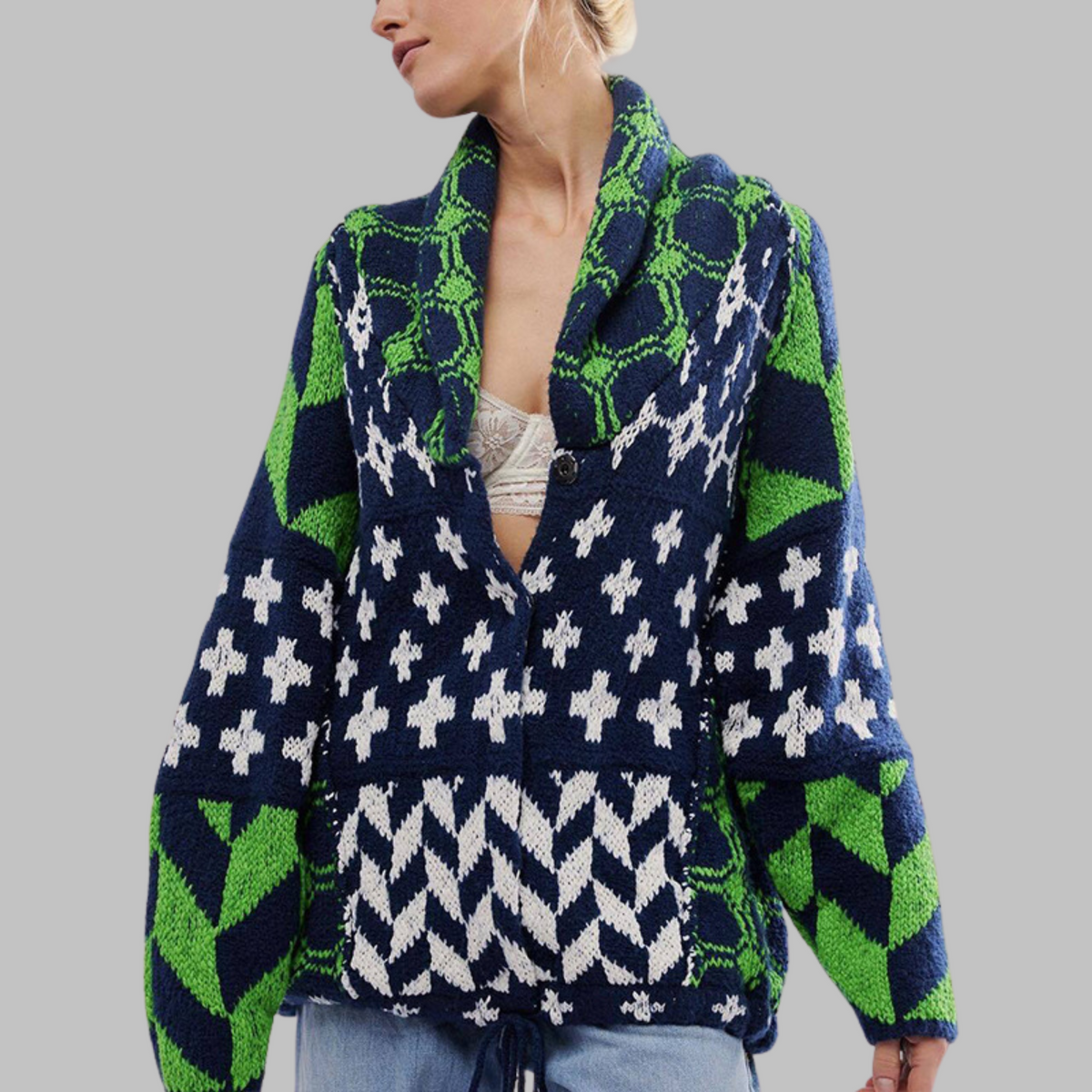 Lang geometrisk cardigan til kvinder - Dristig og farverig