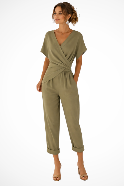 Combinaison courte portefeuille pour femme – Manches courtes et poches – Style décontracté d'été