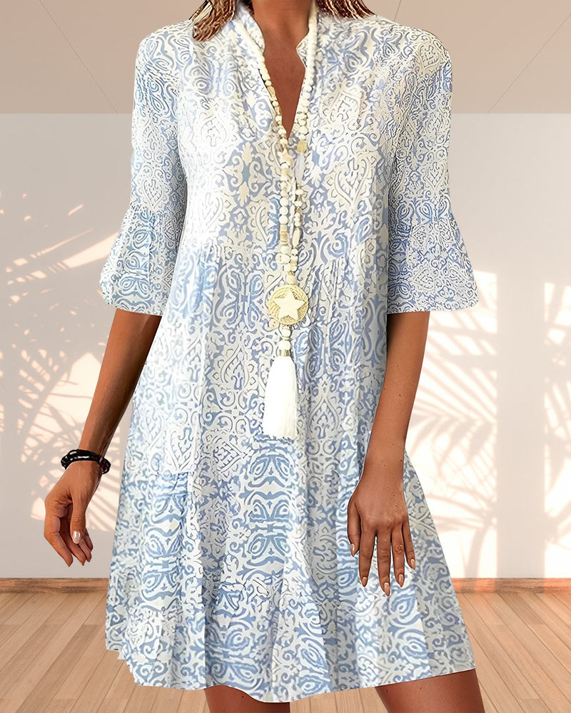 Robe mi-longue décontractée à fleurs d'été à manches longues et à Robe mi-longue décontractée à fleurs d'été à manches longues et à