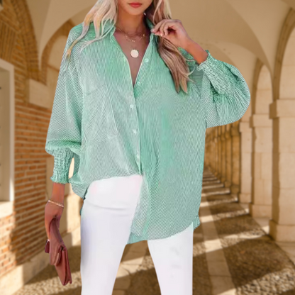 Chemise oversize rayée femme – Boutonnée à manches longues décontractée