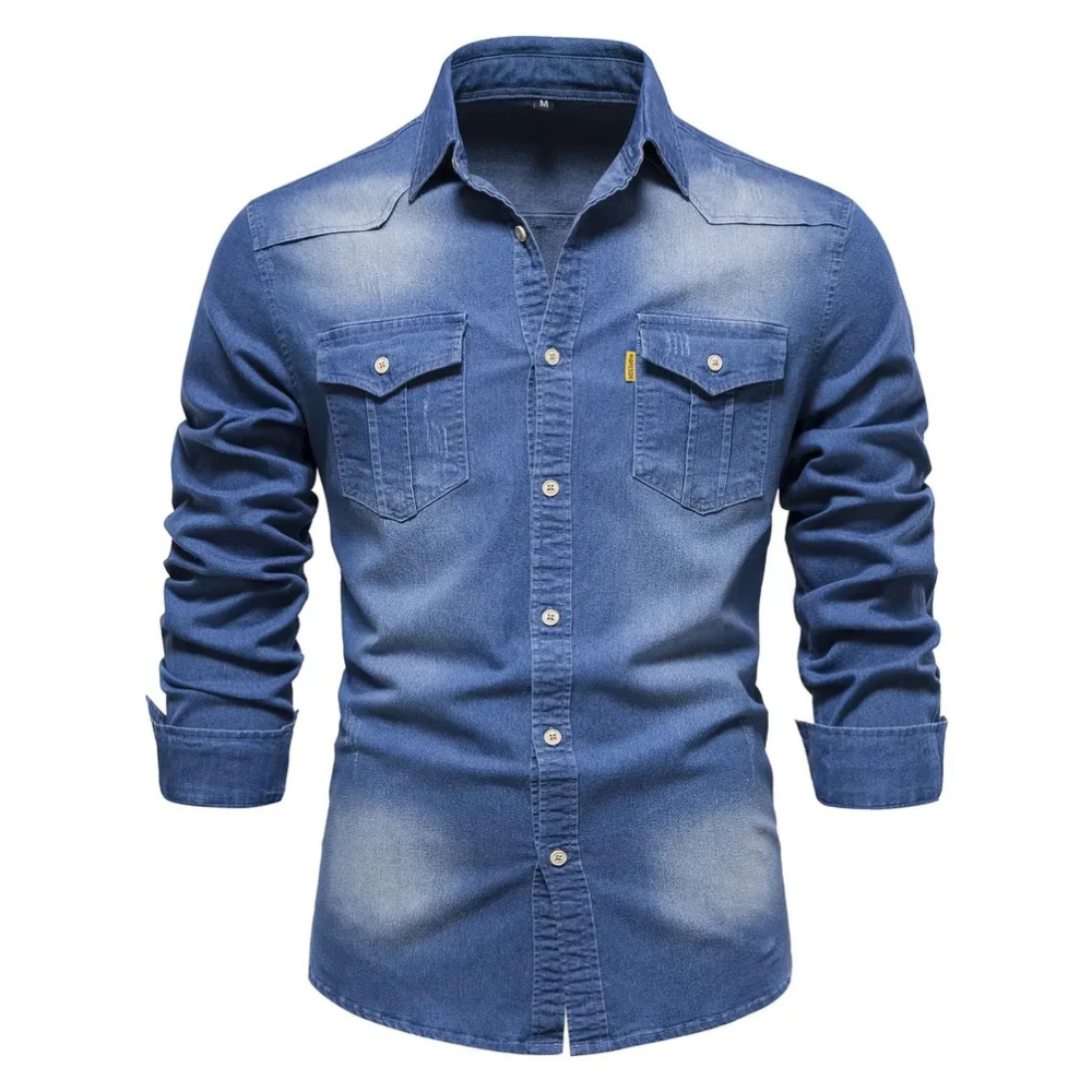 Chemise Homme en Jean Coupe Slim – Manches Longues Style Classique en Mélange de Coton