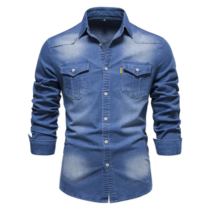 Chemise Homme en Jean Coupe Slim – Manches Longues Style Classique en Mélange de Coton