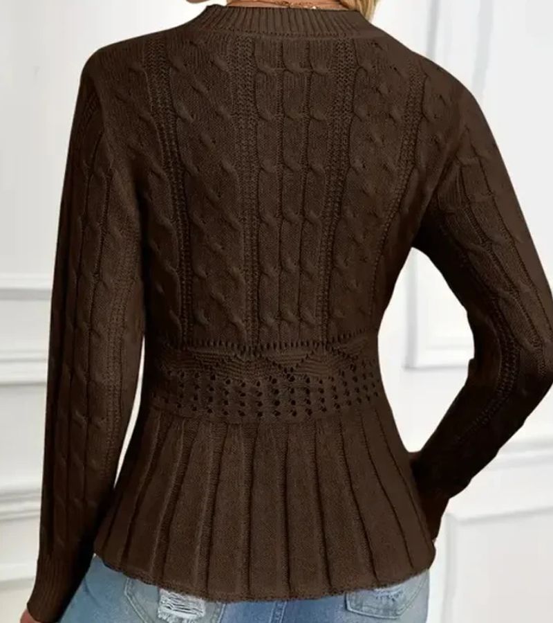 Pull Élégant Côtelé à Basque Femme – Maille Épaisse Col Rond