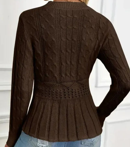 Pull Élégant Côtelé à Basque Femme – Maille Épaisse Col Rond