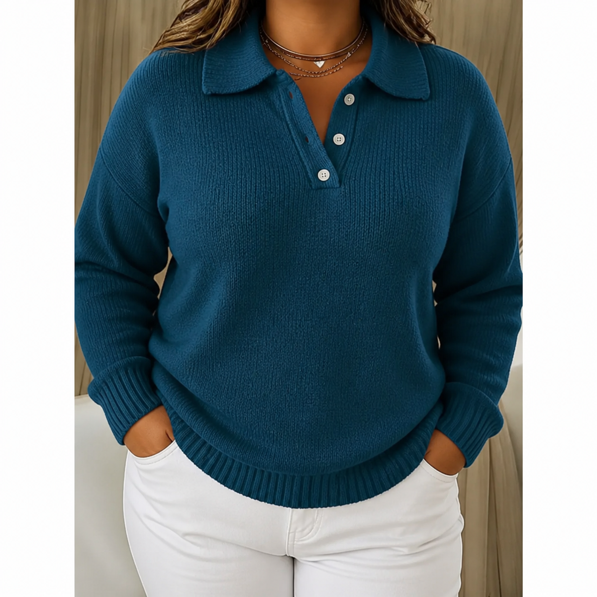 Jersey de punto tipo polo para mujer con botones - Suave y práctico