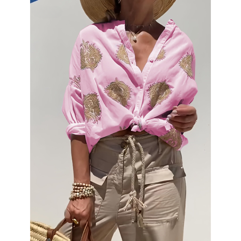 Chemise Imprimée Légère de Vacances Femme – Blouse d'Été à Manches Longues